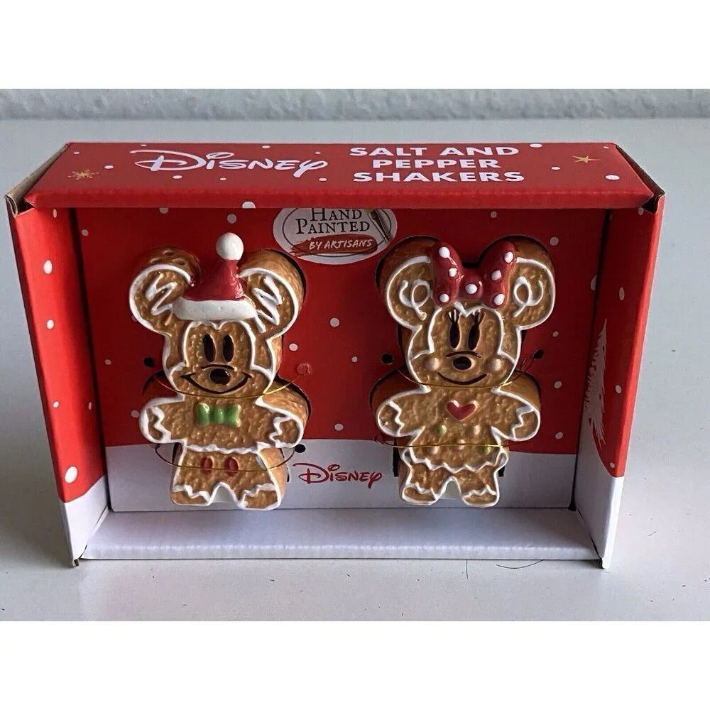 Disney Mickey and Minnie Mouse GINGERBREAD Christmas Salt Pepper Shakers NEW - Picture 4 of 12